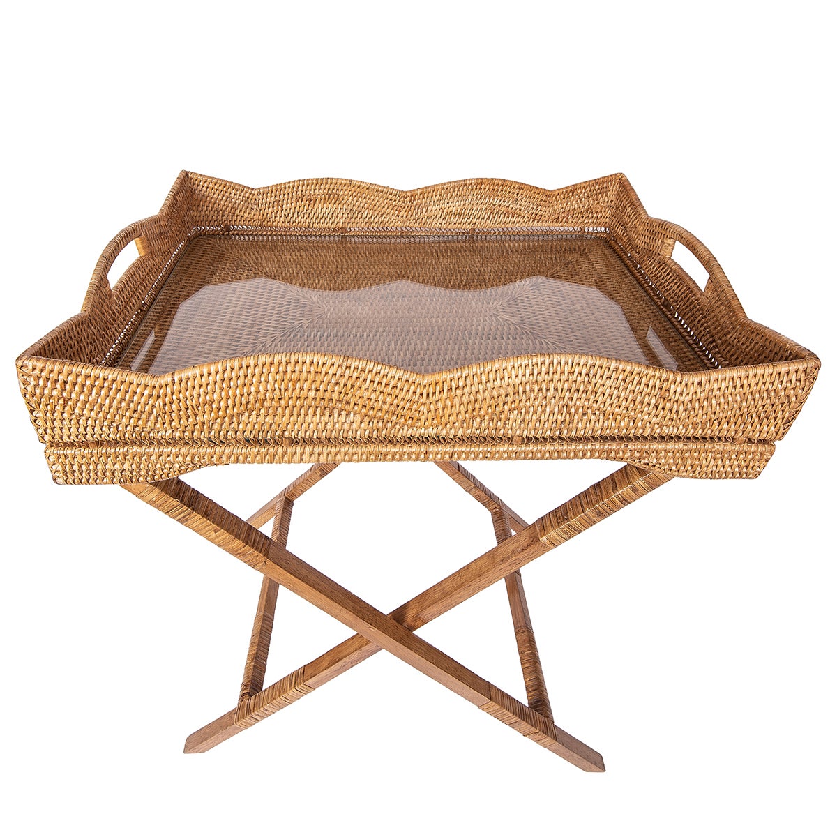 Artifacts Trading Company Scallop Tray, Legs & Glass Honey Brown